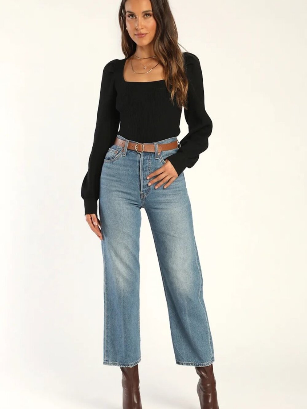 NEW Lulus Ribbed Knit Balloon Sleeve Top Large